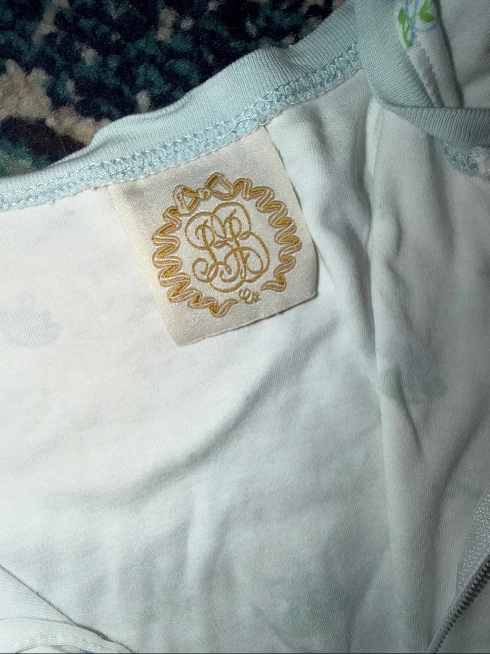 Unbranded Baby Footed Sleeper in White with Blue & Green Prints